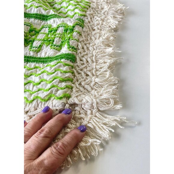 Vintage 70s cushion pillow cover, embroidered decorative square slip, 13" - Picture 5 of 10